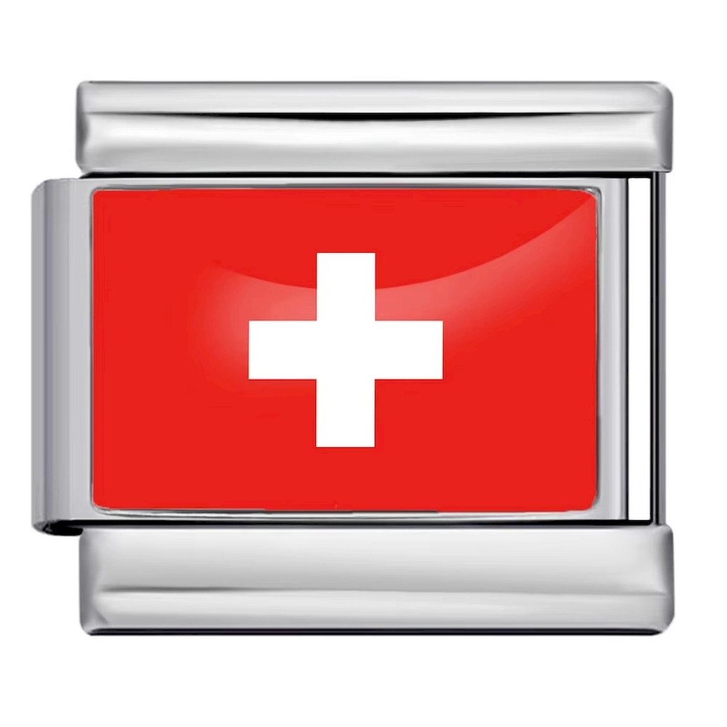Silver Switzerland Flag Italian Bracelet Module - Glossy Finish