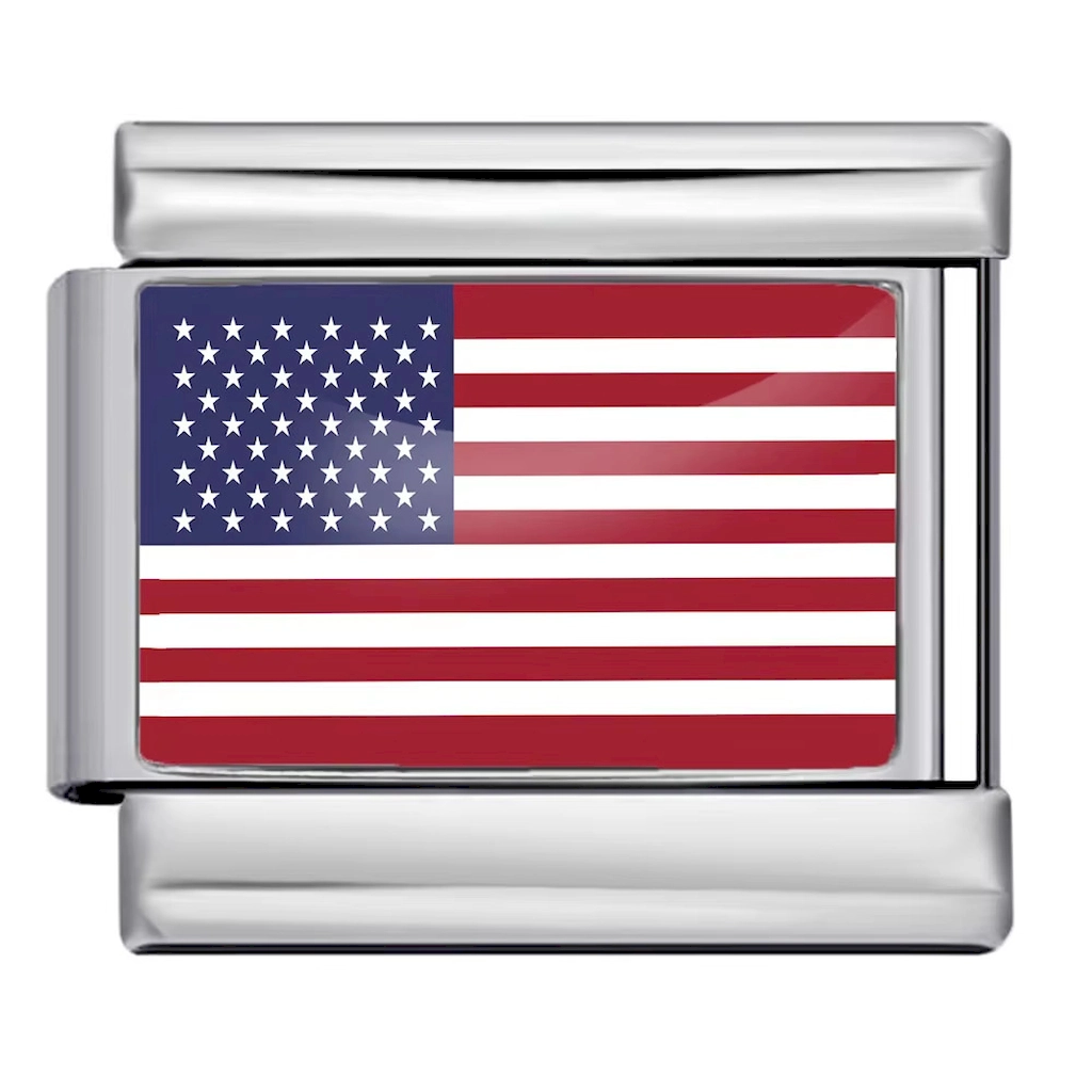 Silver American Flag Italian Bracelet Module - Glossy Finish