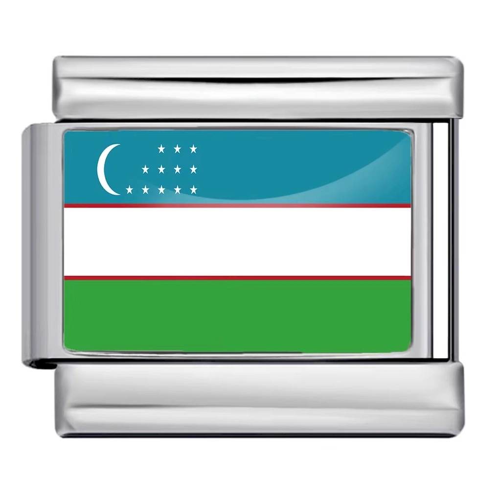 Silver Uzbekistan Flag Italian Bracelet Module - Glossy Finish