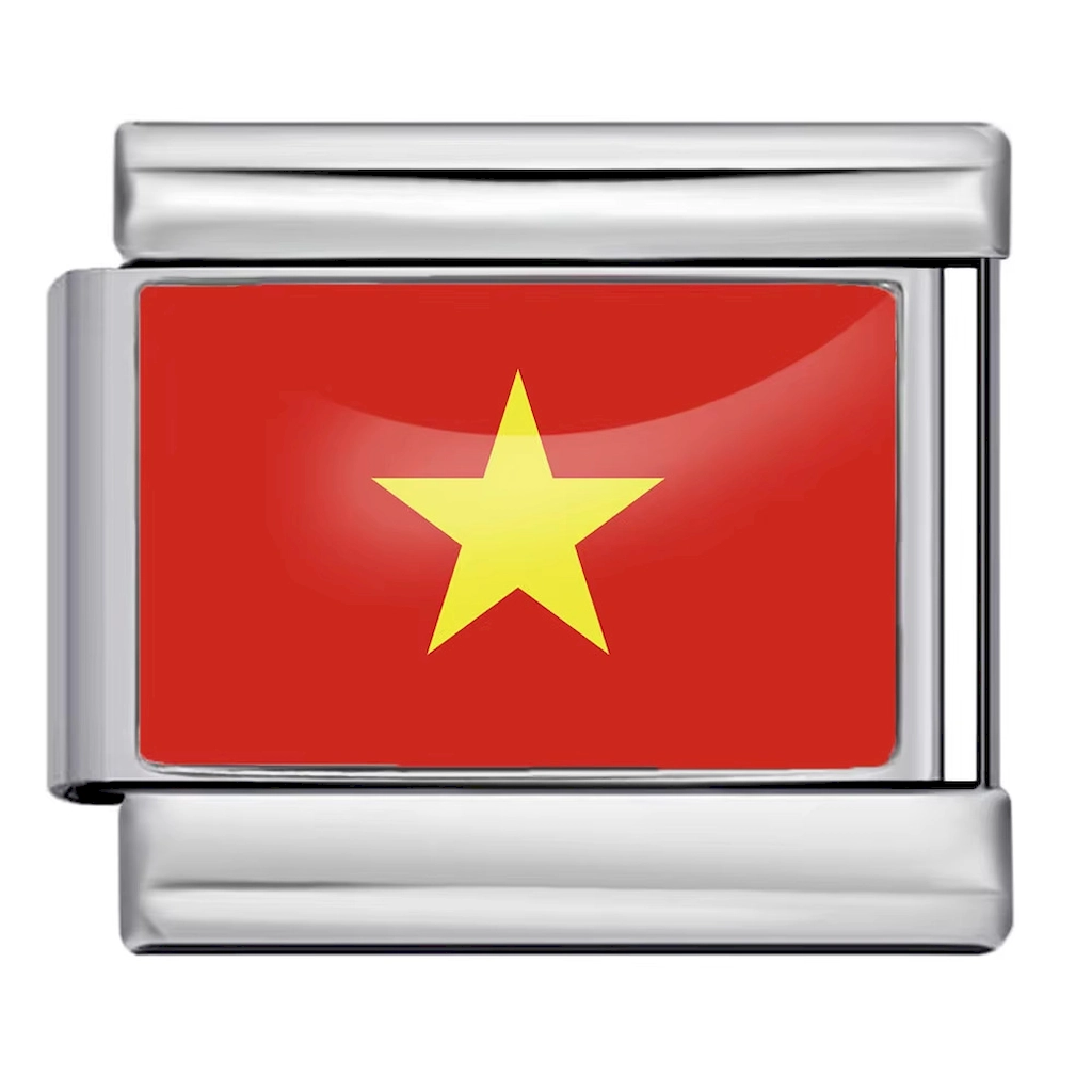 Silver Vietnam Flag Italian Bracelet Module - Glossy Finish