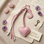 Personalized initial heart keychain in pink PU leather with 26 letters cutout.