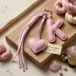 Personalized initial heart keychain in pink PU leather with 26 letters cutout.