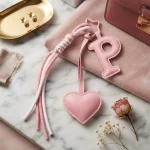 Personalized initial heart keychain in pink PU leather with 26 letters cutout.
