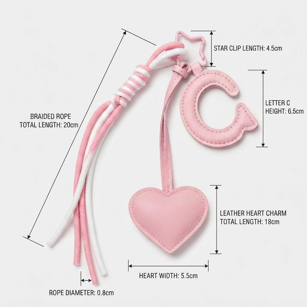 Personalized initial heart keychain in pink PU leather with letter B cutout.