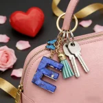 Floral letter L keychain with red tassel (26 custom initial keychain).
