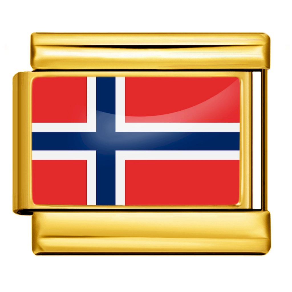 Norway Flag Gold Italian Link Module Charm