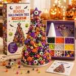 colorful beaded Christmas tree kit, rainbow beads, DIY craft set.