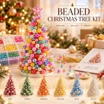 Beaded Christmas tree kit, colorful pearl beads, star topper, DIY craft with step-by-step instructions.